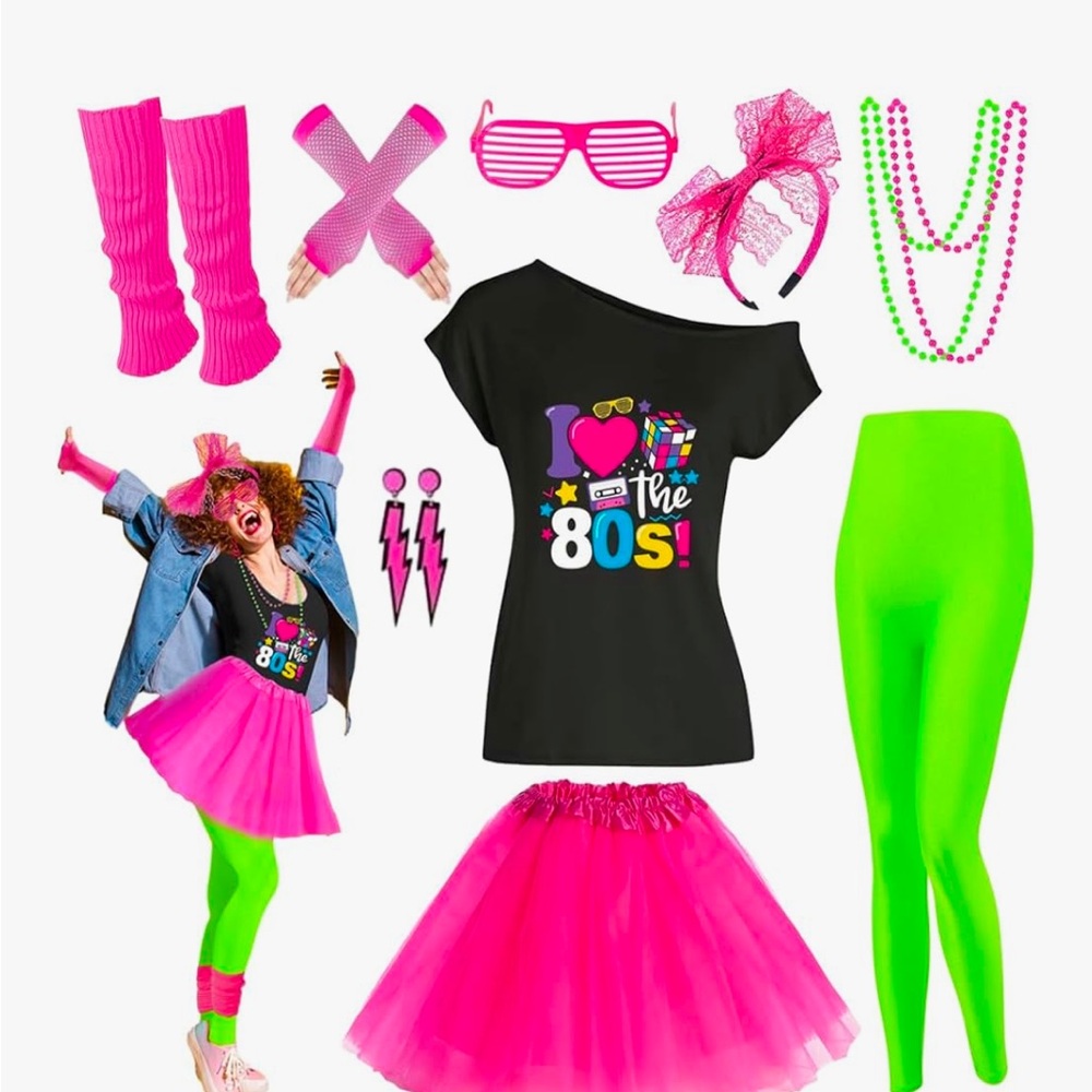 NEW 80s Neon Costume Set with accessories